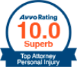 Avvo Rating 10.0 Superb -  Top Attorney Personal Injury - Badge